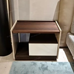 Minimalist Asymmetrical Nightstand with Dark Natural Wood Veneer